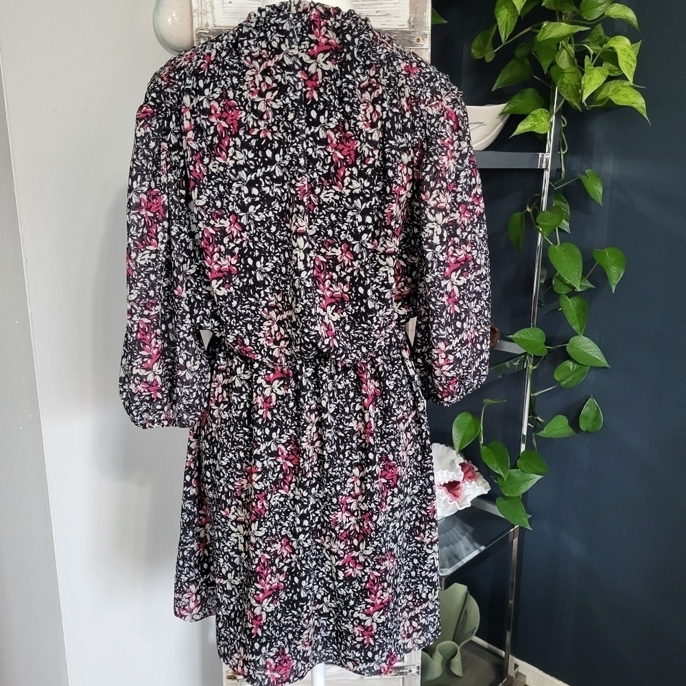 Rebecca Minkoff Blouson Dress Pink Floral With White And Black Lined XS - Picture 9 of 13
